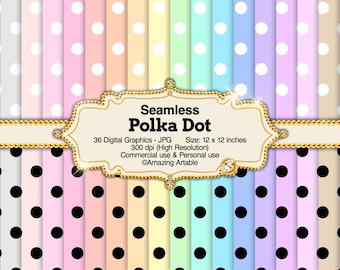 Polka Dot Seamless Digital Paper: pastel dot digital paper black dot paper rainbow dot background pastel dot scrapbook paper dot pattern