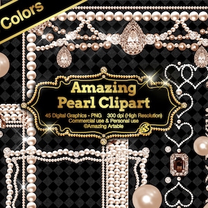 Amazing Pearl Frame Clipart: 5 colors luxury pearl overlays vintage pearl frame png pearl & diamond gold jewel pearl border pearl corner A4