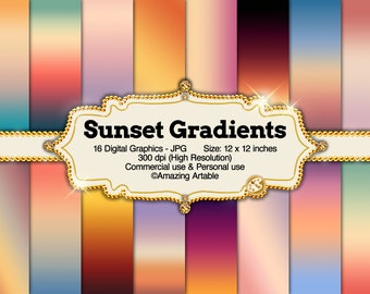 Carta digitale con sfumature al tramonto: incredibile sfondo astratto con sfumature di cielo e tramonto, elegante carta per scrapbooking con sfumature arancioni e blu.