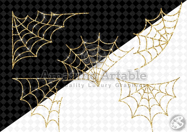 Gold Glitter Spider Web Clipart: Sparkly Spider Web Clip Art Halloween ...