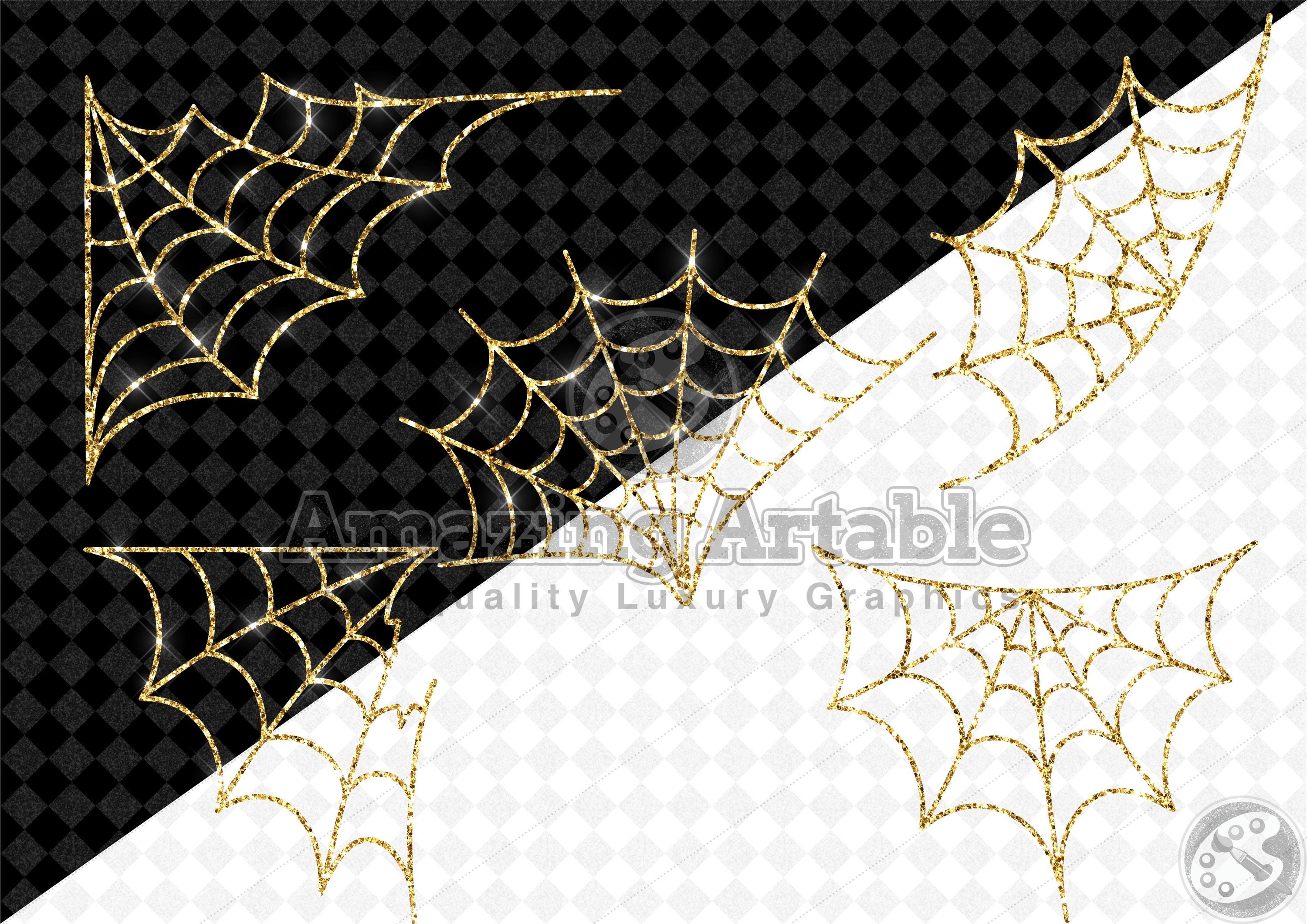 Gold Glitter Spider Web Clipart: Sparkly Spider Web Clip Art Halloween ...