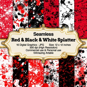 Red & Black Paint Splatter Seamless Digital Paper: black and white splatter digital paper red and black splatter ink paintball graffiti art