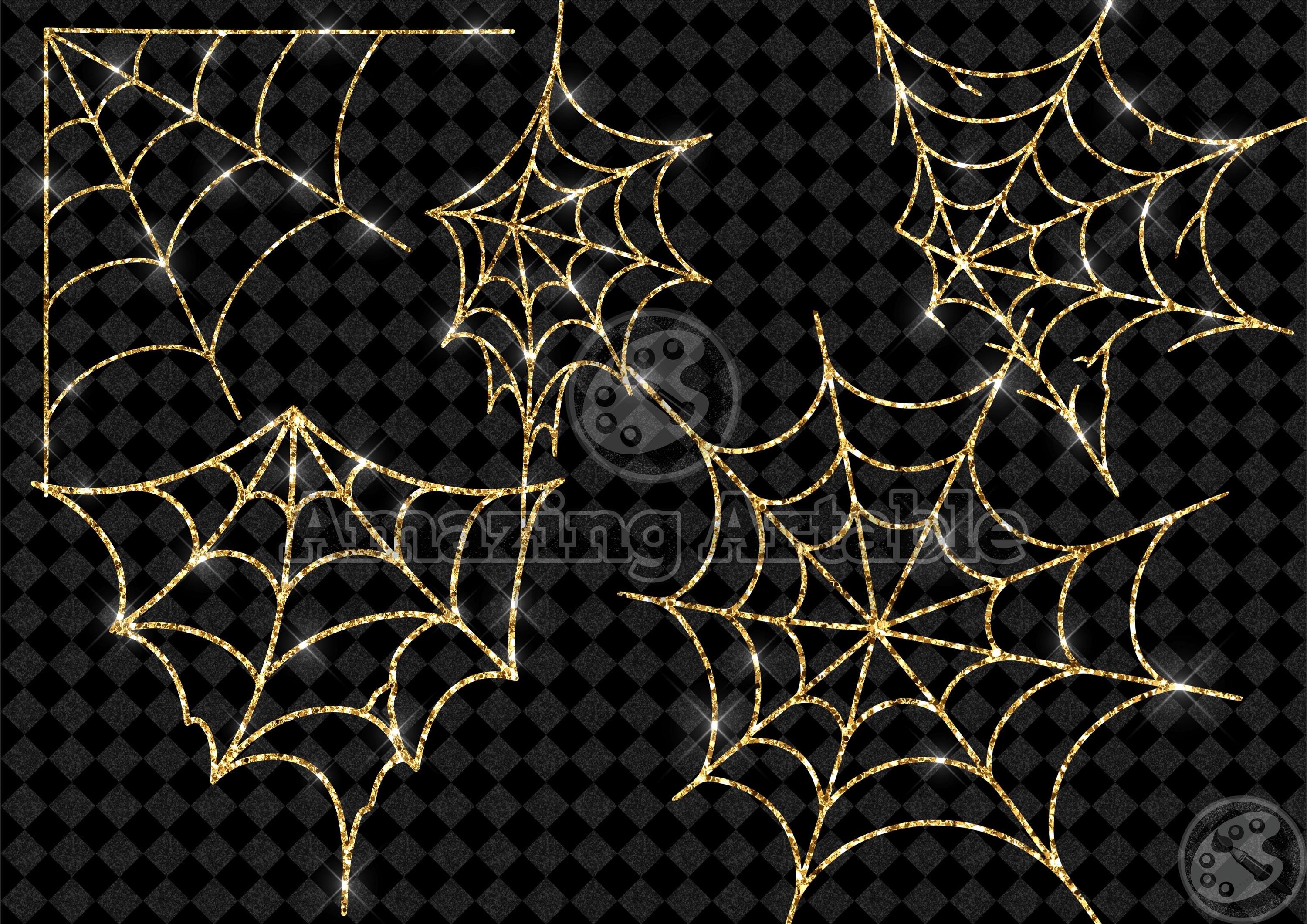 Gold Glitter Spider Web Clipart: Sparkly Spider Web Clip Art Halloween ...