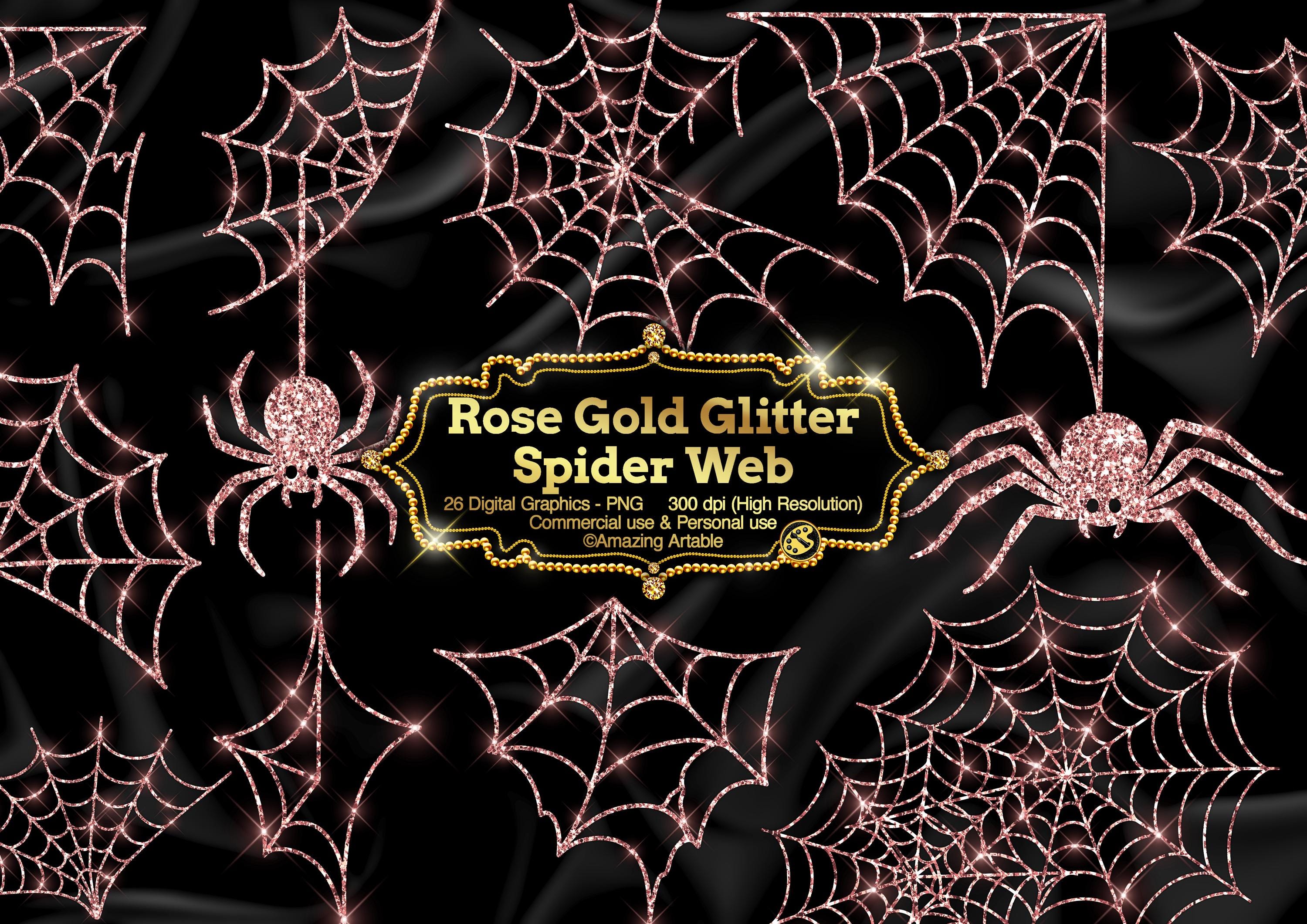 Rose Gold Glitter Spider Web Clipart: Sparkle Spider Web Digital ...