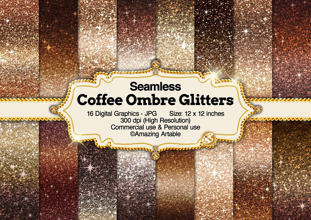 Coffee Ombre Glitter Seamless Digital Paper: Printable Chocolate Brown ...