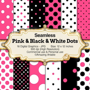 Pink and Black and White Dots: seamless pink dot paper round texture abstract polka dot textile simple circle pattern vintage background