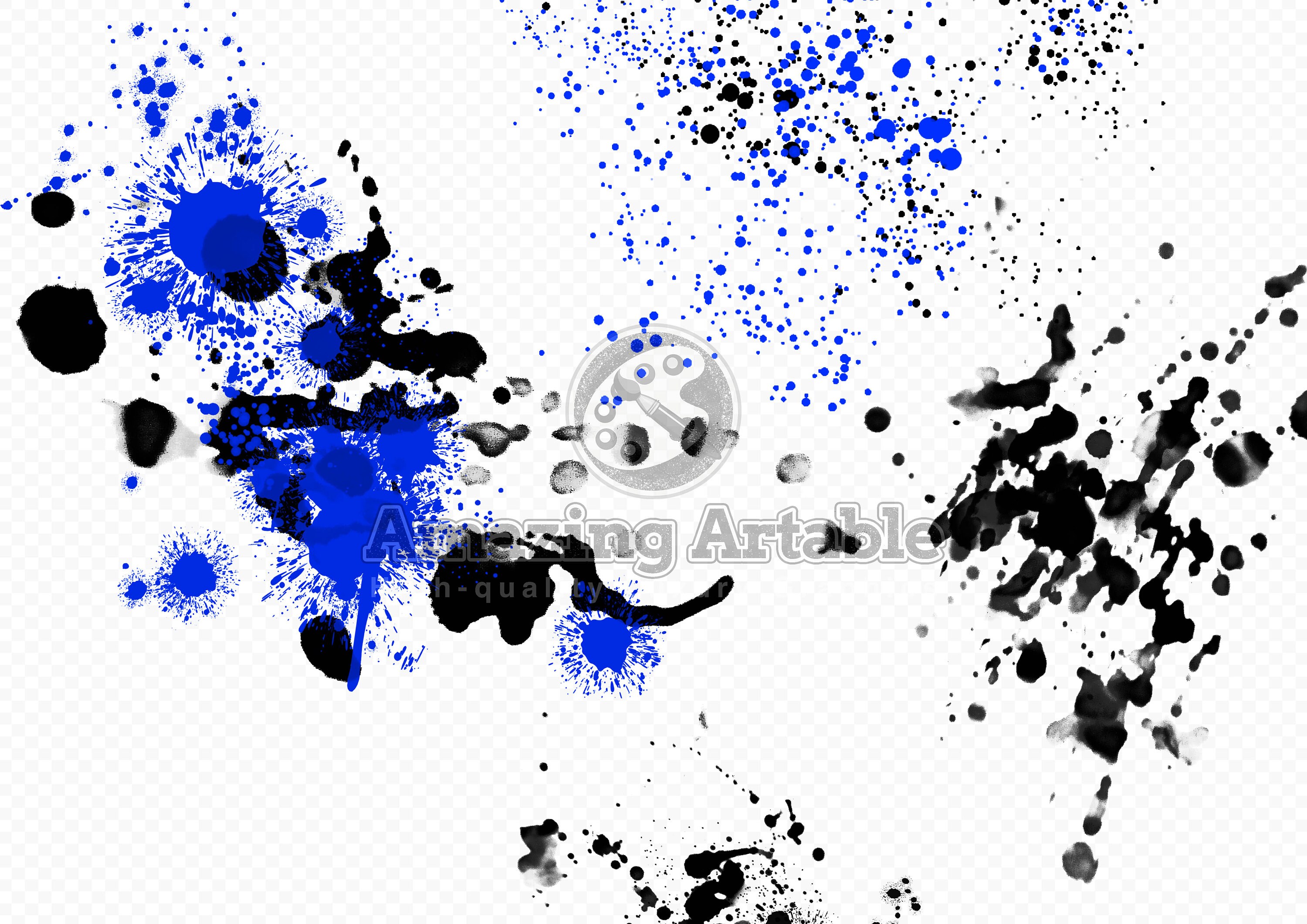 Blue & Black Splatter Clipart: Blue Paint Splatter Black and - Etsy