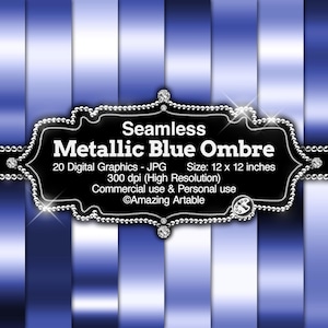 Papel digital sem costura azul metálico ombre: papel digital azul ombre neon azul gradiente papel oceano azul frio claro escuro fundo azul celeste