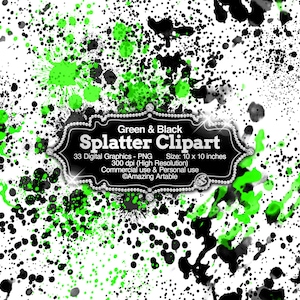 緑と黒のスプラッタ クリップアート: 緑と黒のインク スプラッタ クリップアート 水彩画 飛沫 黒のスプラッタ 緑のスプラッタ グラフィティ デジタル ペーパー