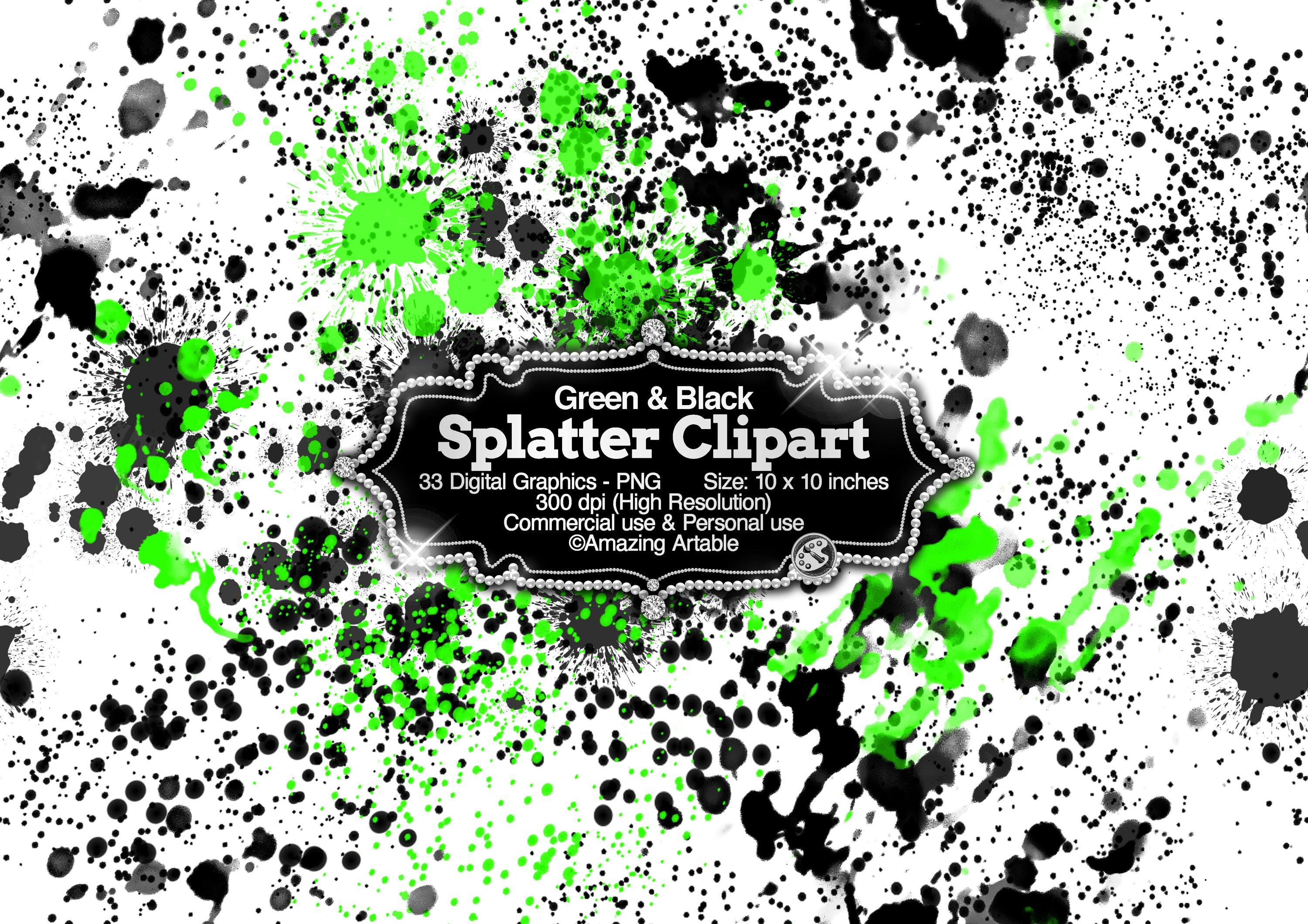 Green & Black Splatter Clipart: green and black ink splatter clipart watercolor spatter black splatter green splatter graffiti digital paper