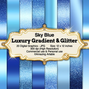 Carta digitale di lusso con gradiente blu cielo e glitter: carta digitale blu metallizzata lucida con sfondo sfumato blu di alta qualità, carta blu glitterata