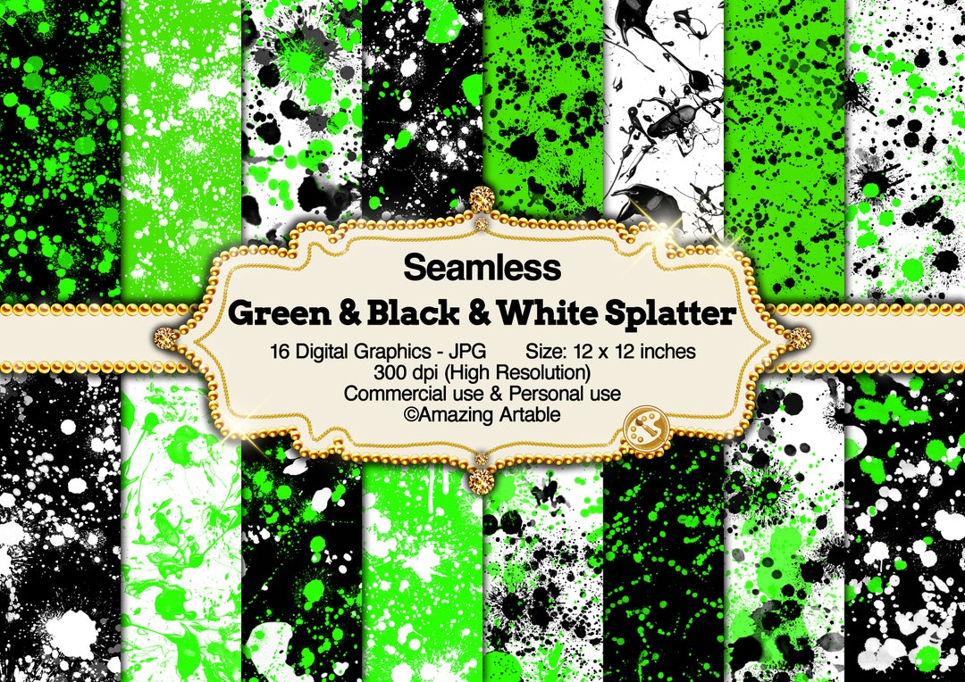 green-black-paint-splatter-seamless-digital-paper-neon-green