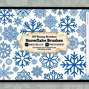 Snowflake Stamp Brushes: 107 winter snowflake procreate brush snowflake photoshop brush snowflake brushes winter brushes
