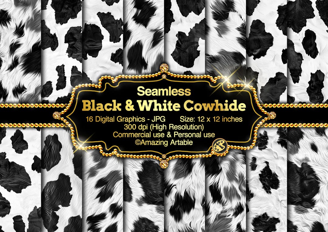 Black and White Cowhide Seamless Digital Paper: Printable Cowhide ...