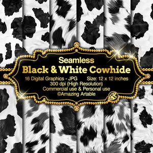 Black and White Cowhide Seamless Digital Paper: printable cowhide digital paper cow fur texture paper cow leather pattern cow print