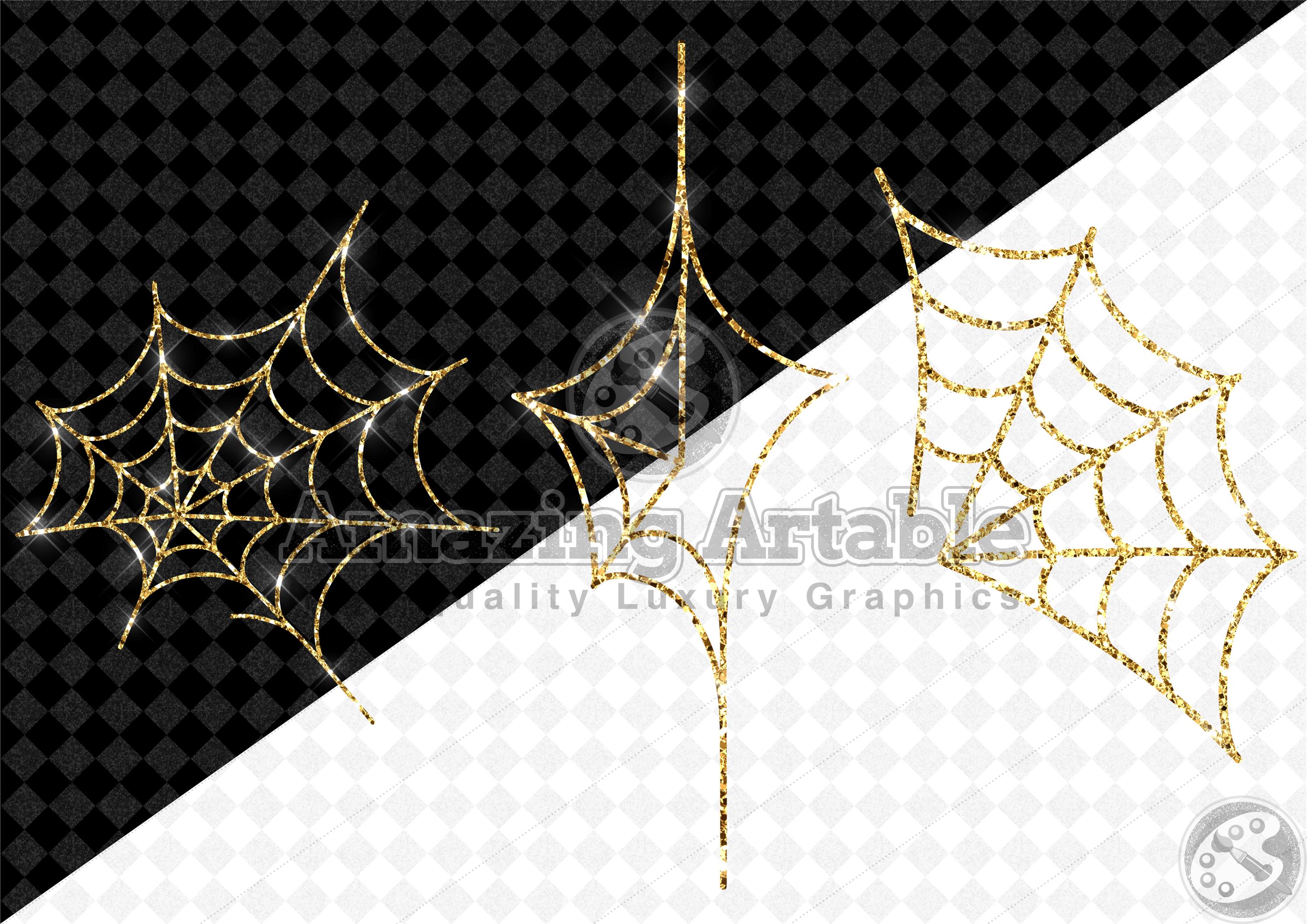 Gold Glitter Spider Web Clipart: Sparkly Spider Web Clip Art Halloween ...