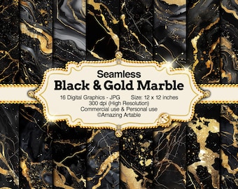 Zwart en goud marmer naadloos digitaal papier: luxe zwart marmer digitaal papier goud marmer steen patroon donker marmer textuur achtergrond