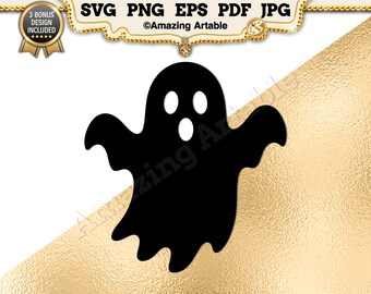 Ghost SVG: Halloween ghost svg black cute ghost clipart spooky ghost cut file cricut silhouette gold flying ghost vector svg png eps pdf jpg