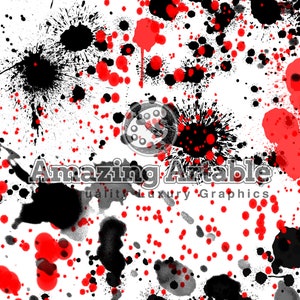 Red & Black Paint Splatter Seamless Digital Paper: Black and White