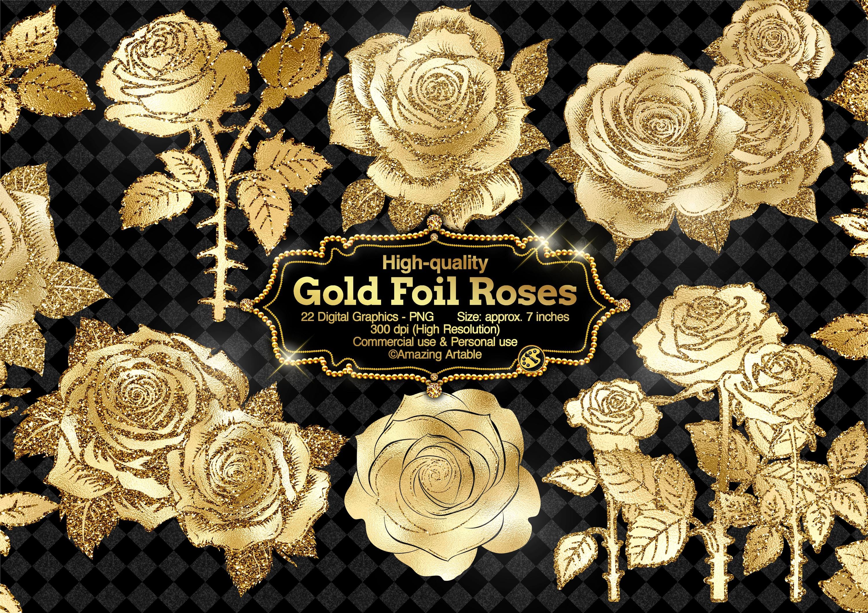Gold Foil Roses Clipart: luxury gold rose clip art sparkle floral graphic foil glitter flower art vintage gold bouquet digital sticker png