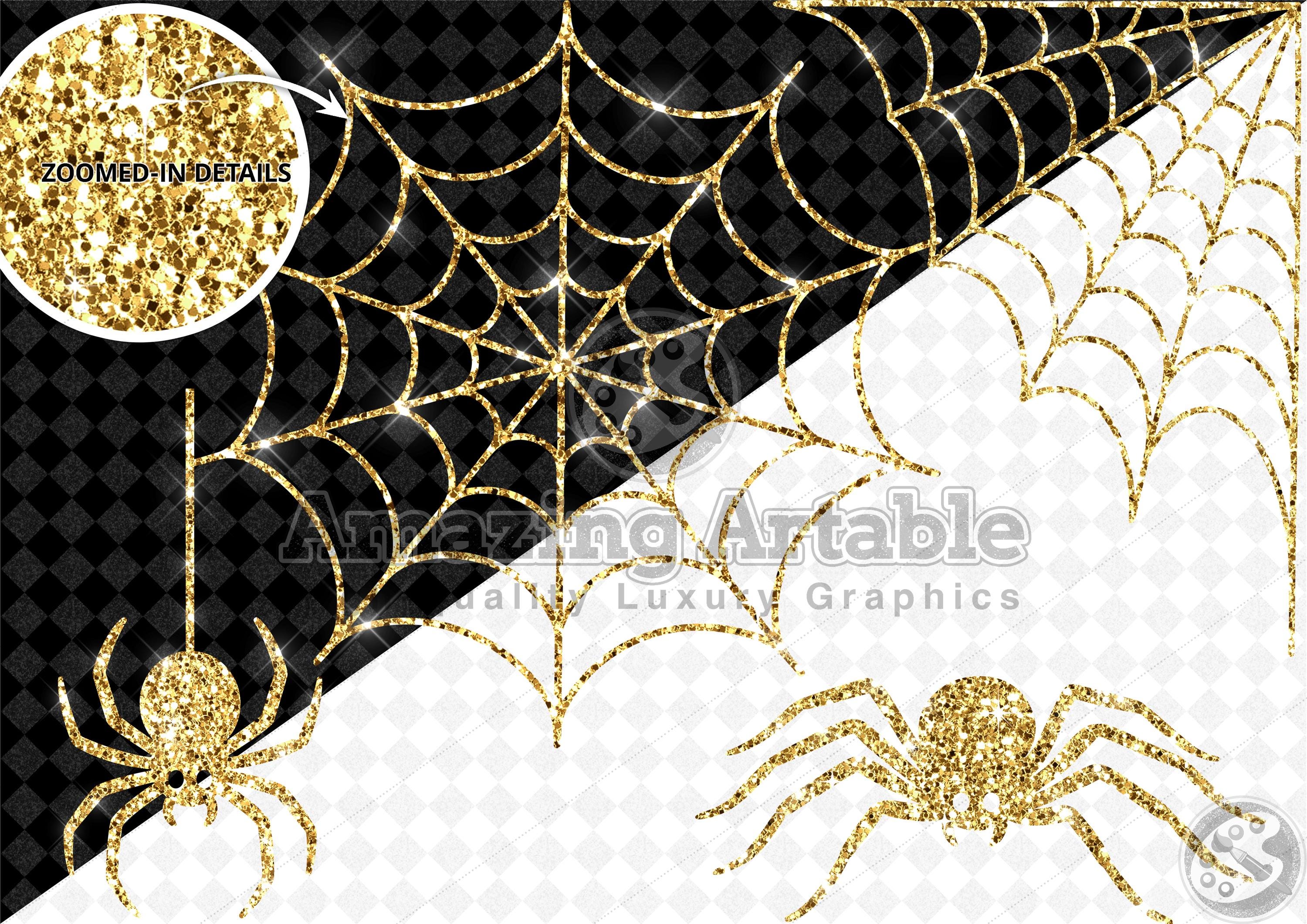 Gold Glitter Spider Web Clipart: Sparkly Spider Web Clip Art Halloween ...