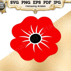 Red Poppy SVG: remembrance poppy svg lest we forget clipart commemorative poppy cut file cricut silhouette gold poppy svg png eps pdf jpg