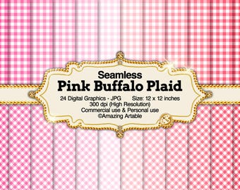 Carta digitale senza cuciture a quadri rosa Buffalo: motivo a scacchiera a quadretti rosa pastello, sfondo a scacchi rossi, carta digitale a quadri