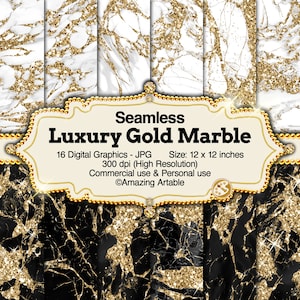 Luxury Gold Marble Seamless Digital Paper: shimmering gold glitter marble digital paper black white marble pattern gold marble background