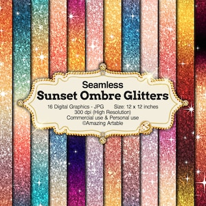 Papel digital degradado con puesta de sol: fondo degradado con cielo sin costuras, papel degradado con puesta de sol brillante, papel para álbumes de recortes con degradado azul y rosa brillante