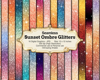 Sunset Ombre Digital Paper: seamless sky gradient background shimmer sunset gradient paper sunset glitter blue pink ombre scrapbooking paper