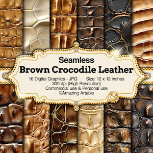 Brown Crocodile Leather Seamless Digital Paper: faux crocodile leather pattern crocodile skin texture animal print leather digital paper