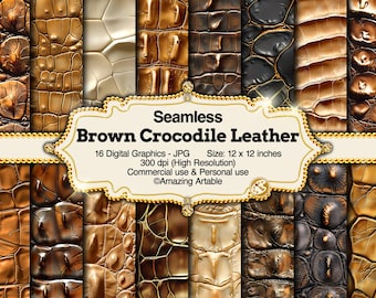 Brown Crocodile Leather Seamless Digital Paper: faux crocodile leather pattern crocodile skin texture animal print leather digital paper
