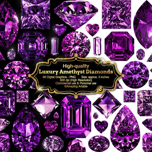 Luxury Amethyst Diamonds Clipart: purple gemstones pinkish purple diamonds light dark vivid purple gem journal decor scrapbooking jewel PNG