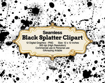Black Splatter Clipart: seamless paint splatters black paintball spatters spray paint black splatter background watercolor ink splash png
