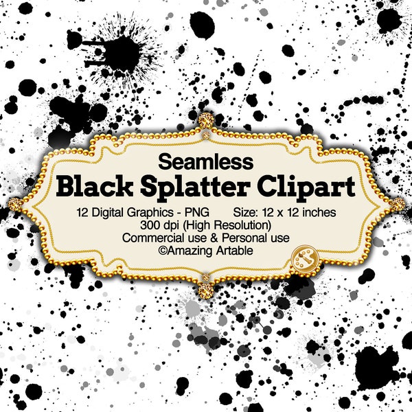 Black Splatter Clipart: seamless paint splatters black paintball spatters spray paint black splatter background watercolor ink splash png