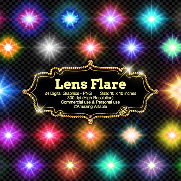 Lens Flare Clipart: sun light effect rainbow lens flare overlays sparkle lights optical flares glow color pack abstract star glare flash PNG