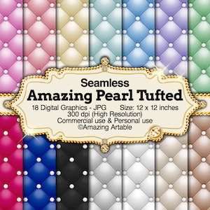 Amazing Pearl Tufted Seamless Digital Paper: luxury rainbow tufted background classic pastel tufted upholstery red blue quilted pearl paper