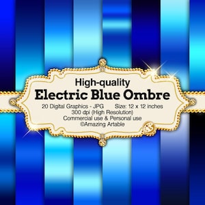 Electric Blue Ombre Digital Paper: light and dark blue ombre paper modern neon gradient paper navy blue ocean sea night sky ombre background