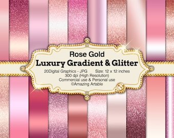 Luxury Rose Gold Gradient & Glitter Digital Paper: high-quality rose gold gradient background metallic pink ombre glitter paper scrapbooking