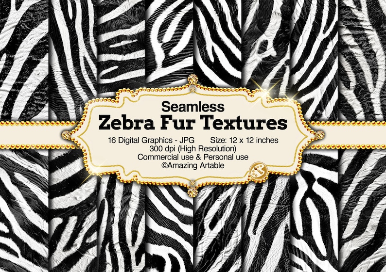 Zebra Fur Texture Seamless Digital Paper: Black and White Zebra Stripes ...