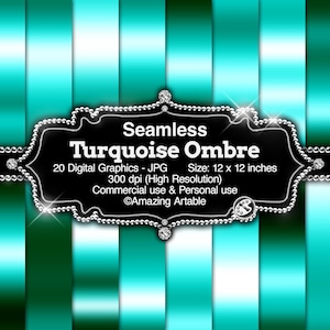 Turquoise Ombre Seamless Digital Paper: metallic turquoise ombre digital paper printable neon green gradient paper teal mint blue background