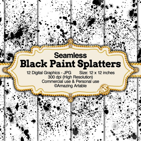 Black Paint Splatters Seamless Digital Paper: luxury digital paper black and white paintball spatters spray paint black splatter background