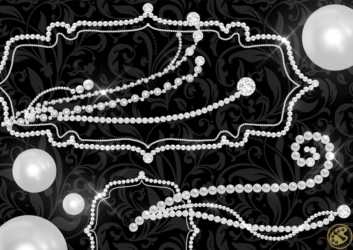 Luxury Pearl Frame Clipart Amazing Pearl Overlays Shiny Gold Etsy