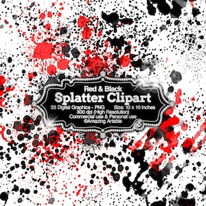 Red & Black Splatter Clipart: red and black ink splatter clipart black paintball spatter black paint splatter fabric splatter digital paper