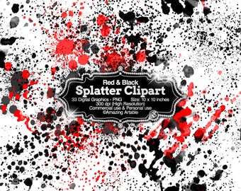 Red & Black Splatter Clipart: red and black ink splatter clipart black paintball spatter black paint splatter fabric splatter digital paper