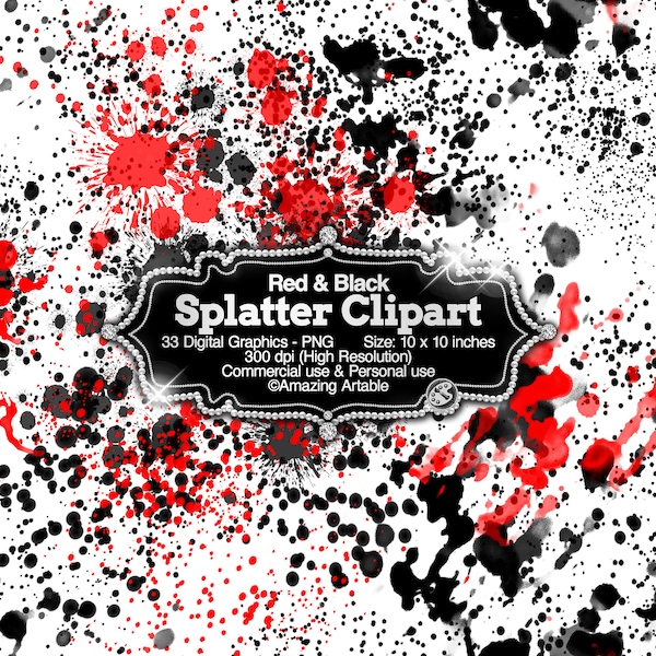 Red & Black Splatter Clipart: red and black ink splatter clipart black paintball spatter black paint splatter fabric splatter digital paper