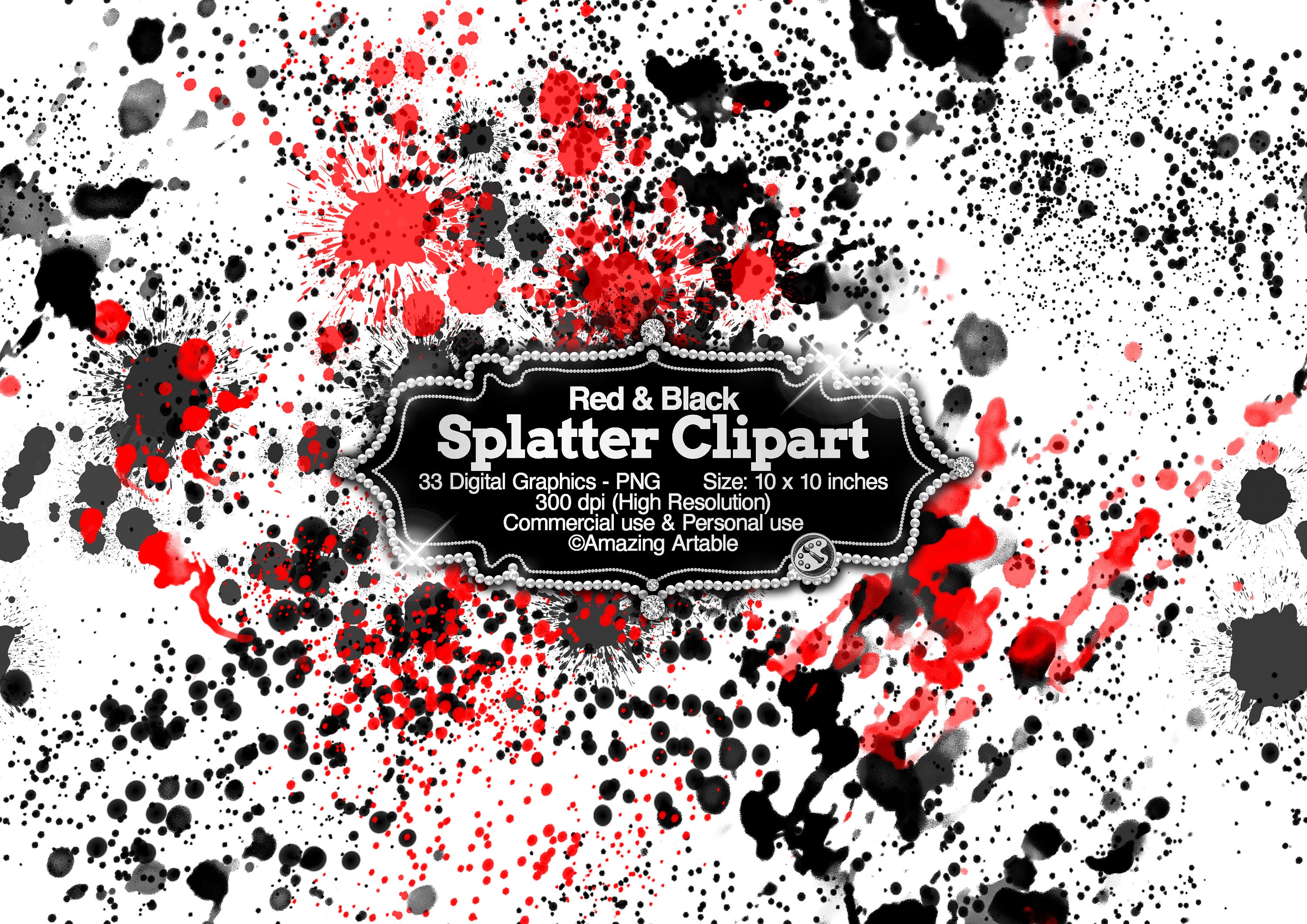 Red & Black Splatter Clipart: Red and Black Ink Splatter Clipart Black