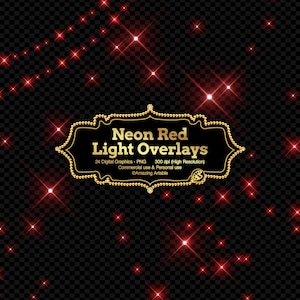 Neon Red Light Overlays: sparkle red clipart Christmas lens flare red glow bokeh digital string light graphic Halloween light frame png