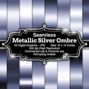 Metallic Silver Ombre Seamless Digital Paper: luxury silver digital paper modern metallic silver gradient paper neutral blue-gray background