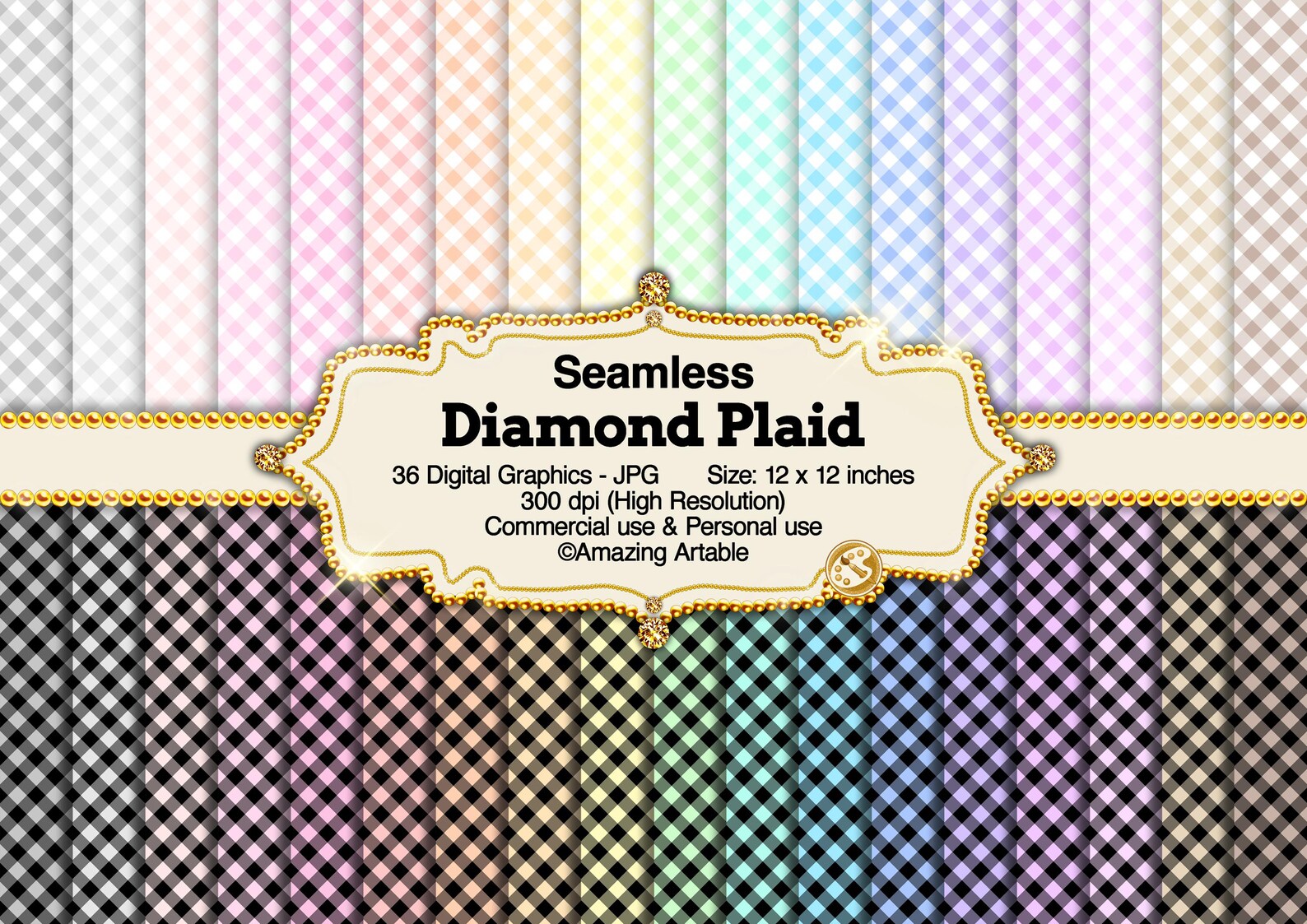 Diamond Plaid Seamless Digital Paper: Pastel Rainbow Plaid Digital ...